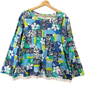 Escape by Habitat Clothes Blue Green Floral Abstract Cotton Top XL 14325